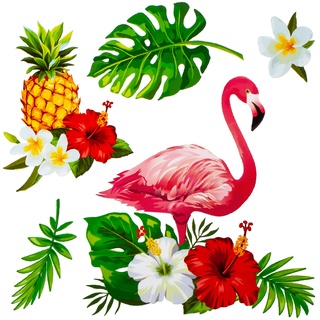 Wandsticker Motivwahl Erwachsene & Kinder - 5 tlg. Set - Flamingo & Ananas - Dschungel & Tropen - selbstklebend + wiederverwendbar - Wandtattoo - Aufklebe..