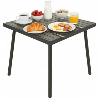 Koopman Gartentisch Metalltisch Balkontisch Holzoptik 70x70cm (1-St), Anthrazit, Vierbeiner, Holz-Optik, Stabil, Robust schwarz