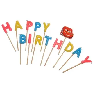 alles-meine.de GmbH 14 Stück - Mini Kerzen - Cars - Happy Birthday - Kind Steckkerzen Geburtstagskerzen - Kuchenkerzen/Aufsteckkerzen - Lightning Auto