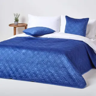 Homescapes Samtweiche Tagesdecke 250 x 260 cm Blau/Türkis
