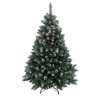 RS Trade 15013 210 cm Weihnachtsbaum künstlich mit Schnee und Zapfen (Ø ca. 132 cm) ca. 1400 Spitzen, schwer entflammbarer Tannenbaum mit Schnellaufbau Klappsystem, inkl. Christbaum Ständer
