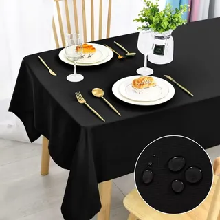 DWCN Schwarz Tischdecke Fleckschutz Abwaschbar Tischwäsche Wasserdicht Tischtuch Halloween Tischdecke für Esszimmer, Garten, Party, Hochzeiten oder Haushalt,140x200cm