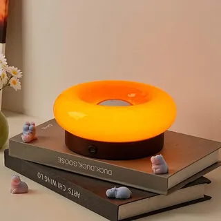 AoLa Orange Donut Lampe LED Holz Tischlampe Akku mit Touch Schalter Tischleuchten lnnen 3 Farbtemperatur Dimmbar 3000K-6000K Nachttischlampe Modern Rund Donut Design Glas Nachtlicht,Orange