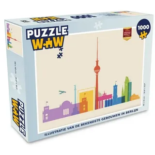 MuchoWow Puzzle Illustration der berühmtesten Gebäude in Berlin, 1000 Puzzleteile, Foto-Puzzle, Bilderrätsel, Puzzlespiele, Klassisch 48 cm x 68 cm x 2 cm
