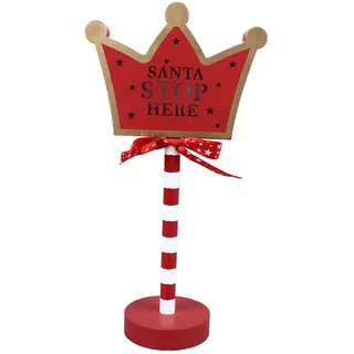 Weihnachtsbaumständer „stop Here“ Aus Holz Und Metall Mit Led-beleuchtung – Elegante Festtagsdekoration – 15,5 X 8,5 X 30,5 Cm