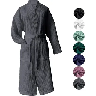 heimtexland ® Bademantel Waffelpique Reisebademantel Saunamantel 100% Baumwolle leicht schnelltrocknend hautfreundlich für Damen und Herren Typ88... - Grau - 3XL