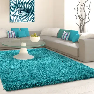 Hochflor-Teppich AYYILDIZ TEPPICHE "Life Shaggy 1500 , auch als Läufer und in Rund erhältlich", blau (türkis), B:80cm H:30mm L:150cm, Kunstfaser, Teppiche, Langflor, uni, große Farb- und Größenauswahl. Wohnzimmer, alle Räume, Topseller