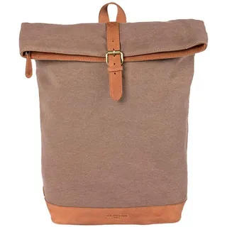 HOLZRICHTER Berlin - Rolltop Rucksack aus Leder & Canvas für Damen & Herren (No 4-3), Daypack 44x27x13cm, Echtleder Laptop Rucksack, Camel/Beige - M