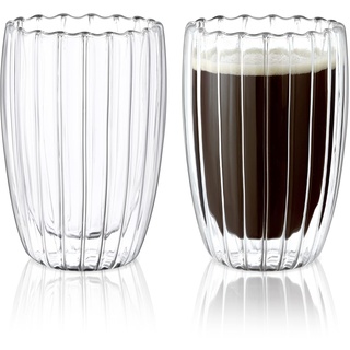 Joeyan 450ml Ripple Doppelwandige Gläser Set - 2er Set Doppelwandig Latte Macchiato Gläser - Doppelwandig Cappuccino Gläser für Kaltes und Heißes Getränk