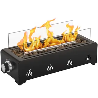 onlyfire Tischfeuer, Kleine Feuerstelle mit 1,5kg Lavastein, Glaswindschutz und Gasdruckregler, Tisch Gas Feuerstelle, 3,2 kW, Feuerschale für Draußen, Hinterem Lufteinlass, 45,7cm Tischfeuerstelle