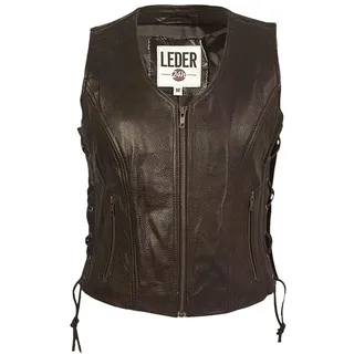 LEDER24H Damen Lederweste Biker Kutte Braun 1075 (DE/NL/SE/PL, Alphanumerisch, L, Regular, Regular, Dunkelbraun) - L