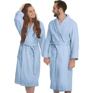 Banzaii Bademantel für Erwachsene, aus Frottee, super saugfähig, 100% Baumwolle, hochwertig, ultraweich, Bademantel mit Kapuze, Unisex für Herren und Damen | Größe XXL Hellblau - XXL