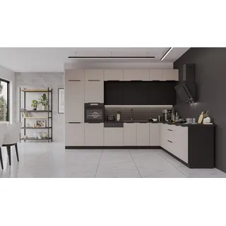 Küchen-Preisbombe Winkelküche ARONA SIENA L-Form 350 x 290 cm beige|schwarz