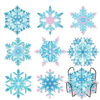 8 Stück Diamond Painting Untersetzer, DIY Schneeflocke Diamant Art Malerei Untersetzer mit Halter Weihnachten Winter Diamant-Malsets, Geschenke Weihnachten