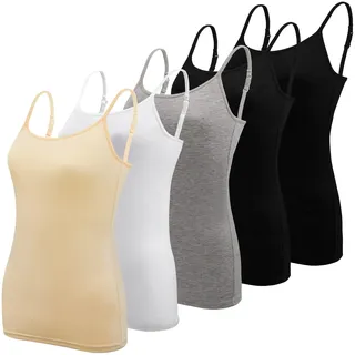 BQTQ 5 Stück Unterhemd Damen Spaghetti Top Spaghettiträger Basic Cami Tank Tops mit Verstellbarer Strap für Frauen
