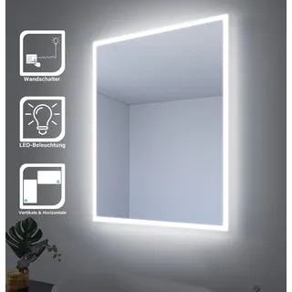 SONNI Badspiegel mit Randmatter Lichtstreifen LED energiesparend Beleuchtung 80 x 60 cm Kupferfrei und bleifrei Spiegel IP44 Wandspiegel - Kupfer