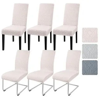 LuxusKollektion Stuhlbezug Stuhlhussen Stuhlbezug Jacquard Freischwinger Esszimmer Beige 6 Stück