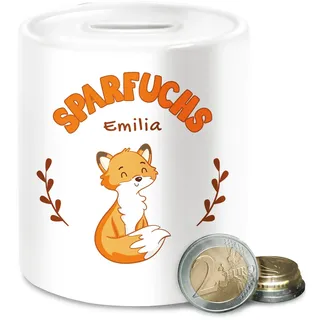Spardose Sparfuchs I Geschenk sparen Fuchs Kinder - Unisize - Weiß - mädchen kinderspardose +mit+Fuchs sparbüchse Name personalisierte fuchsmotiv spardosen Junge Personalisieren kinderspardosen