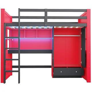 stilvora Hochbett 90 x 200 cm Kiefer massiv Schwarz/Rot