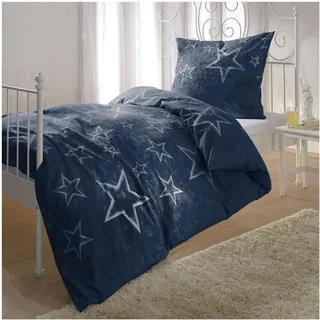 BettwarenShop Biber Sterne blau 155 x 200 cm + 80 x 80 cm