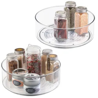 mDesign Drehteller mit 29,2 Durchmesser für das Küchenregal – praktisches Gewürzregal für Küchenschrank – drehbarer Küchen Organizer aus Kunststoff – 2er-Set – transparent