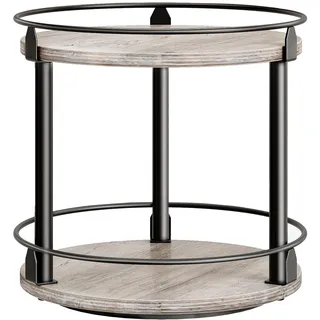 YATINEY Gewürzregal, 2-stufiger drehbarer Organizer, kreisdrehbares Lagerregal, kompakter Gewürzhalter mit Drehscheibe, für Küchentheke, Esstisch, Greige und Schwarz XSR22BG