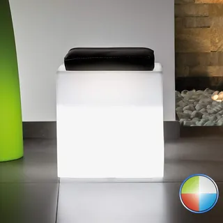 ECKIG SITZWÜRFEL LICHT SITZHOCKER WÜRFEL BELEUCHTET GARTEN RGB LED SOLARBATTERIE