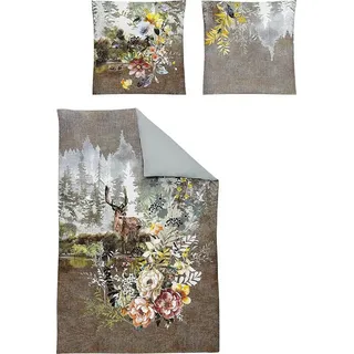 Irisette Bettwäsche Irisette Flausch Cotton Bettwäsche 155x220 Franzl Hirsch Rosen Wald, Baumwolle, 2 teilig braun
