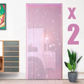 HYSENM 2 Stücke Fadengardine Fadenvorhang 100 x 200cm Fliegenvorhang Terrassentür Glitzer Schön für Hochzeit, Rosa