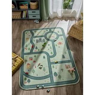 benuta Kinderteppich Linus, rechteckig, Höhe: 5 mm, Kinderteppich, Teppich Kinderzimmer waschbar, Spielteppich grün rechteckig | 120 cm x 170 cm x 5 mm