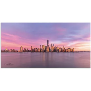 Wandbild ARTLAND "Manhattan Skyline" Bilder Gr. B/H: 100 cm x 50 cm, Alu-Dibond-Druck New York Querformat, 1 St., pink Kunstdrucke als Alubild, Outdoorbild, Leinwandbild in verschied. Größen