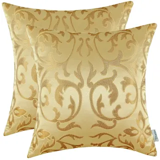 CaliTime Cushion Covers 2 Pack 45cm x 45cm Gold Vintage Floral Both Sides Throw Pillow Cases