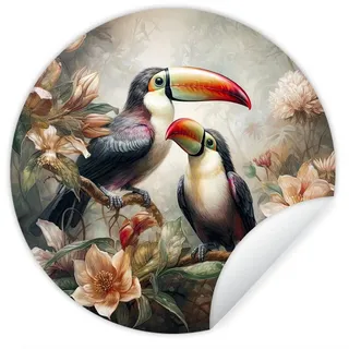 MuchoWow Wandsticker Tukan - Vögel - Blumen - Dschungel (1 St), Wanddeko Wohnzimmer Schlafzimmer Wandverkleidung, 50x50 cm bunt 50 cm x 50 cm x 0.1 cm