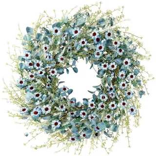 Zyronn Dekokranz Frühlings- und Sommer-Türkranz, künstlicher -Margeritenkranz,45cm, für Haustür, Fenster, Wand, Hochzeit, Bauernhaus- und Festdekoration blau