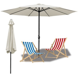 Clanmacy Sonnenschirm 3m Sonnenschirm Marktschirm mit Handkurbel UV40+ Outdoor-Schirm Terrassen Gartenschirm beige|weiß