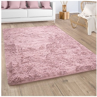 Hochflor-Teppich Hochflor Teppich Wohnzimmer Shaggy Flauschig, Paco Home, rund, Höhe: 37 mm rosa