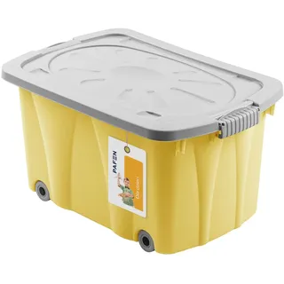 PAFEN Piraten Spielzeugkiste 49l mit Rollen - Schatzkiste 58 x 29,5 x 37,5cm - Spielzeugbehälter Aufbewahrungsbox für Kinder Ordnungsbox, Gelb