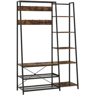 Costway Garderobenständer Vintage 2 Schuhregalen 9 Haken Braun