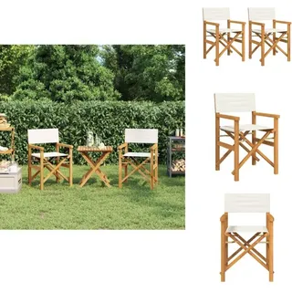 Regiestühle 2 Stk. Klappbar Creme Massivholz Teak - Regiestuhl - Regiestühle - Klappbarer Regiestuhl - Outdoor-Regiestuhl