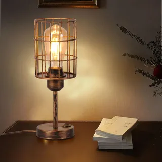 TWSXTE E27 Tischlampe Retro Nachttischlampe Leselampe Vintage Industrielampe LED Käfigleuchte Metall Tischlampe Dekorative Lampen mit Schalter (ohne Glühbirne)