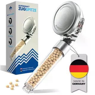 ALPENKRAFT ZugSpitze Duschkopf mit Filter – Wassersparende Hochdruck-Handbrause mit 3 Strahlarten - Schwarz