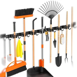 toj Living Besenhalterung wand - Gartengeräte - Besen halterung - Wandhalterung besen - Gerätehalter - 7 Halterungen - 8 Haken - 82CM - Edelstahl - Schwarz