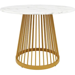 Merax Runder Esstisch 80 x 80 x 76 cm, MDF mit Marmor-Optik & goldenen Metallbeinen, für 4 Personen