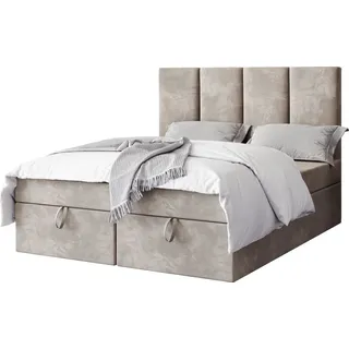 FURMEB24 - MALMO 160 x 200cm Boxspringbett mit zwei Bettk€sten - Polsterbett mit Holzrahmen - Doppelbett mit hohem Kopfteil - Beige - Grau