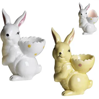 GZWY Osterdeko Eierbecher aus Keramik, 2 Stück Osterhase Eierbecher Ostern Deko Hase Eierständer, Kaninchen Osterdeko Modern Eierhalter Lustig Ostern Tischdeko für Ostergeschenke (A)