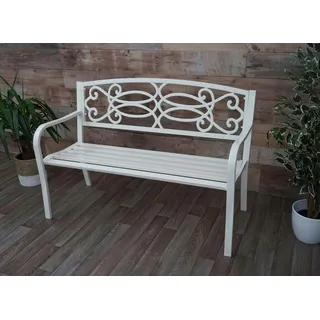 Mendler Gartenbank HWC-F44, Bank Parkbank Sitzbank, 2-Sitzer pulverbeschichteter Stahl ~ weiß