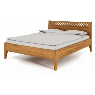 Natur24 Bett Bett Sydo 3 Sonderlänge 180x220 Wildeiche Holzkopfteil und Holzbeine braun