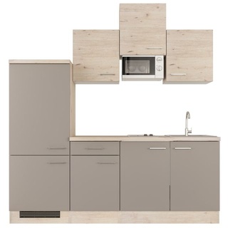 Singleküche mit E-Geräten - 210 cm breit - Quarz Cubanit San Remo Eiche – Rodello