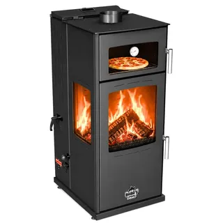 Babas Gold Plus Hybridofen Pellets und Holz Kombiofen Kaminofen mit Backfach Panorama 12 kW Schwarz Holzofen Holz Ofen Kamin - Schwarz