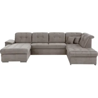 Wohnlandschaft EXXPO - SOFA FASHION "Durango, aufwendige Sitz- und Rückenverarbeitung, bequem, U-Form", grau (taupe), B:340cm H:92cm T:248cm, Sofas, inkl. Kopfteilverstellung, wahlweise mit Bettfunktion und Bettkasten